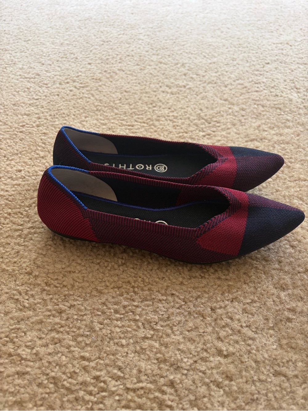 Rothy's Women's The Point Flats in Burgundy and Navy - Picture 2 of 5